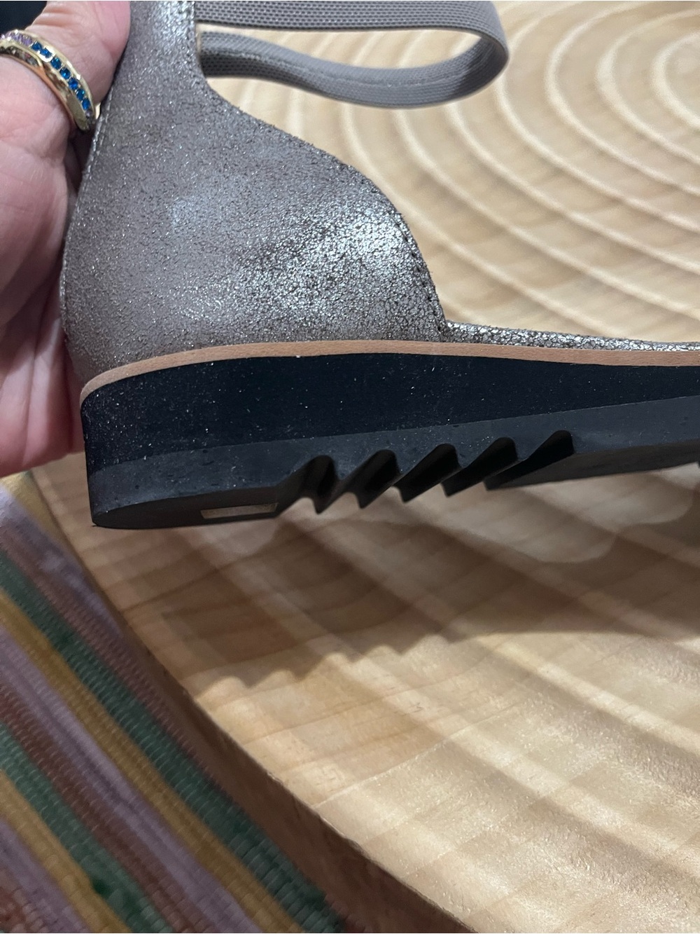 Eileen Fisher Metallic Taupe Ankle-Strap Flats - Picture 4 of 5